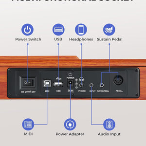 Weighted Piano Keyboard 88 Keys: Full Size Electric Keyboard Piano for Beginners, Portable 88 Key Keyboard with Daul Speaker,Sustain Pedal,Power Adapter,Support Bluetooth,Usb MIDI,FEP300, Brown