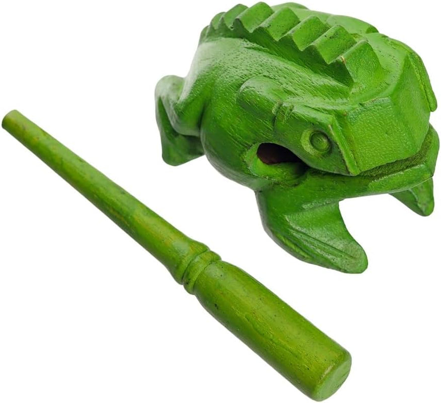 4 Inch Guiros Percussion Instruments Wooden Frog, Wooden Frog Musical Instrument Home Decor Handcrafted Decoration (Green)