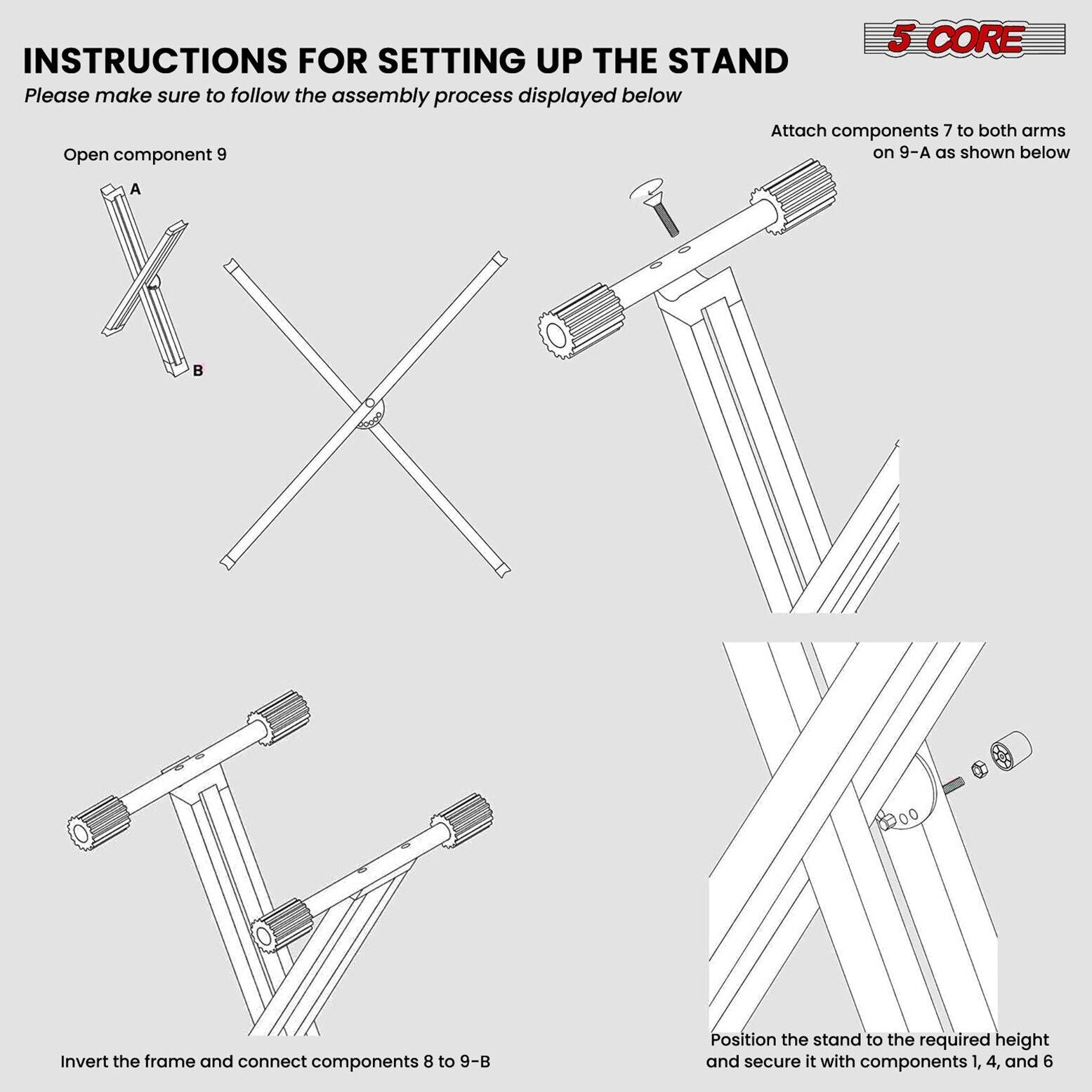 5Core Adjustable Keyboard Stand Electric Piano X Brace Stand Metal Dual Tuberack