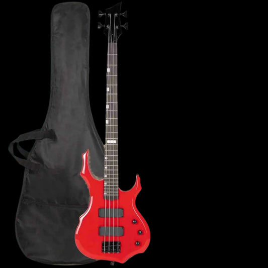 Electric Bass Guitar 4 String (Red) 20W Amp, Gig Bag, Amp Cable, and Guitar Strap