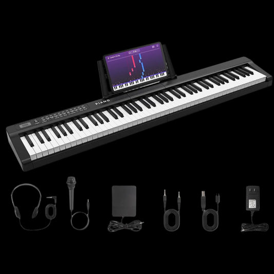 Digital Piano 88 Key Full Size Semi Weighted Electronic Keyboard Piano with Music Stand,Built-In Speakers,Electric Piano Keyboard with Sustain Pedal,Bluetooth,Midi/Usb/Mp3 for Beginners Adults