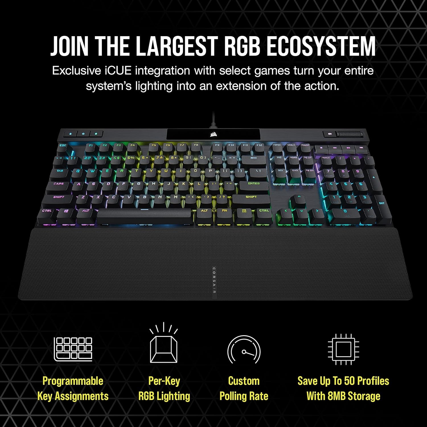 K70 RGB PRO Wired Mechanical Gaming Keyboard (Cherry MX RGB Red Switches: Linear and Fast, 8,000Hz Hyper-Polling, PBT Double-Shot PRO Keycaps, Soft-Touch Palm Rest) QWERTY, NA - Black