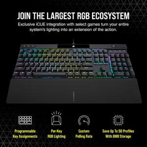 K70 RGB PRO Wired Mechanical Gaming Keyboard (Cherry MX RGB Red Switches: Linear and Fast, 8,000Hz Hyper-Polling, PBT Double-Shot PRO Keycaps, Soft-Touch Palm Rest) QWERTY, NA - Black