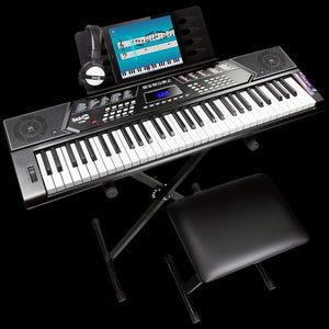 61 Key Keyboard Piano Stand with Pitch Bend Kit, Piano Bench, Headphones, Simply Piano App & Keynote Stickers