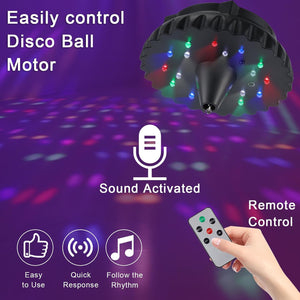 Disco Ball Motor Rotating with Light: Rechargeable Disco Ball Spinner with Remote Adjustable Speed - 18 RGBW LED Light for Hanging Mirror Ball Wedding Party Decor