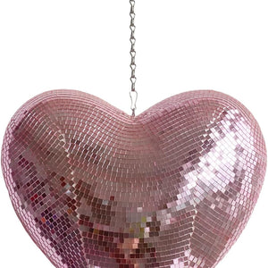 Mirror Disco Ball with Chain, Heart 8 Inch Pink Disco Ball Reflective Mirror Ball Hanging Ornament for Birthday Wedding Party Decor, Disco Ball Ornaments