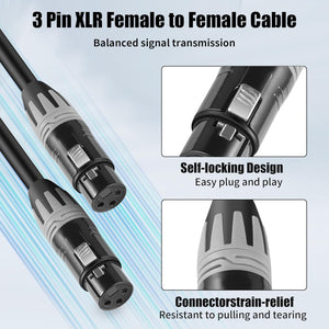 XLR Female to Female Cables 25 Ft 2 Pack – Balanced 3-Pin Mic Patch Cables with 22 AWG OFC for Microphones, Mixers, and Studio