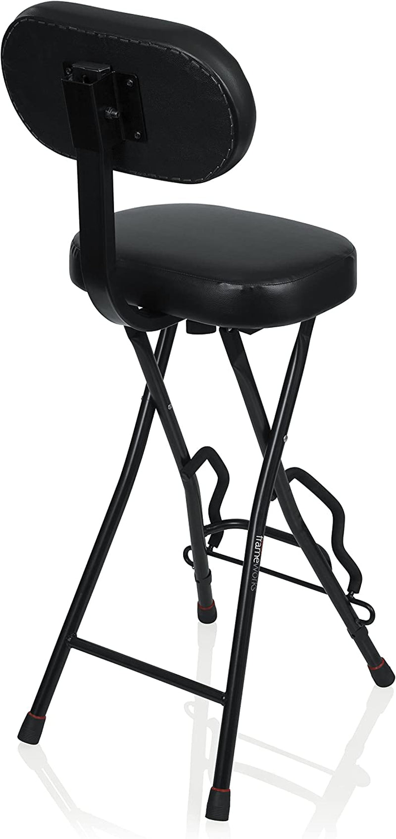 Seat with Padded Cushion, Ergonomic Backrest & Fold Holds Electric Acoustic Guitar Stand (GFW-GTR