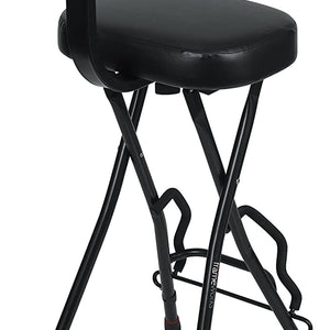 Seat with Padded Cushion, Ergonomic Backrest & Fold Holds Electric Acoustic Guitar Stand (GFW-GTR