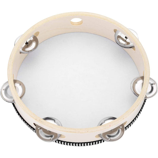 Tambourine for Church 8 Inch Hand Held Drum Bell Birch Metal Jingles Percussion Musical Educational Drum Instrument for KTV Party Kids Games by  (8 Inch)